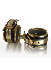 Золотисто-чёрные кожаные наручники - Sitabella - купить с доставкой в Абакане