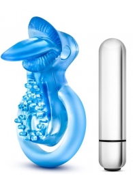 Голубое эрекционное виброкольцо 10 Function Vibrating Tongue Ring - Blush Novelties - в Абакане купить с доставкой