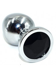 Серебристая анальная пробка из нержавеющей стали с черным кристаллом - 8,5 см. - Kanikule - купить с доставкой в Абакане