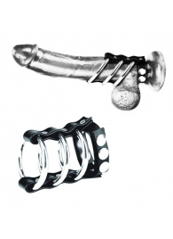Тройное металлическое кольцо на пенис с регулируемым ремешком - BlueLine - купить с доставкой в Абакане