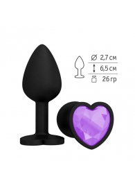 Черная силиконовая пробка с лиловым кристаллом - 7,3 см. - Джага-Джага - купить с доставкой в Абакане