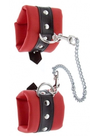 Красно-чёрные наручники на металлической цепочке - Blush Novelties - купить с доставкой в Абакане
