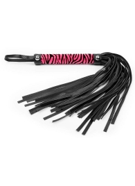 Черная многохвостовая плеть с круглой розовой ручкой-зеброй - 39 см. - Notabu - купить с доставкой в Абакане
