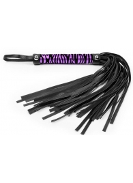 Черная многохвостовая плеть с круглой фиолетовой ручкой-зеброй - 39 см. - Notabu - купить с доставкой в Абакане