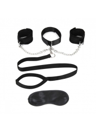 Чёрный ошейник с наручниками и поводком Collar Cuffs   Leash Set - Lux Fetish - купить с доставкой в Абакане