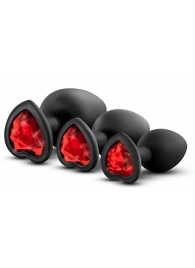 Набор черных анальных пробок с красным кристаллом-сердечком Bling Plugs Training Kit - Blush Novelties - купить с доставкой в Абакане