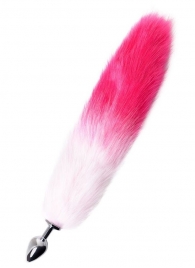 Серебристая анальная втулка с бело-розовым хвостом - размер S - ToyFa - купить с доставкой в Абакане