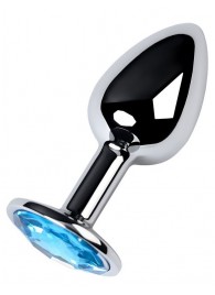 Серебристая конусовидная анальная пробка с голубым кристаллом - 7 см. - ToyFa - купить с доставкой в Абакане