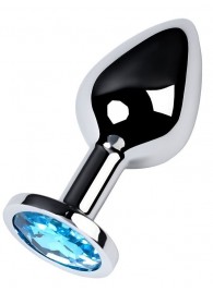 Серебристая конусовидная анальная пробка с голубым кристаллом - 8 см. - ToyFa - купить с доставкой в Абакане