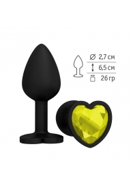 Черная силиконовая пробка с желтым кристаллом-сердцем - 8,5 см. - Джага-Джага - купить с доставкой в Абакане