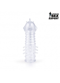 Закрытая прозрачная насадка на пенис с выпуклостями и шипиками - 13,5 см. - Sex Expert - в Абакане купить с доставкой