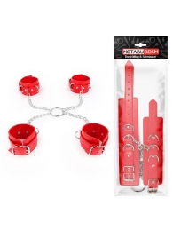 Комплект красных наручников и оков на металлических креплениях с кольцом - Notabu - купить с доставкой в Абакане