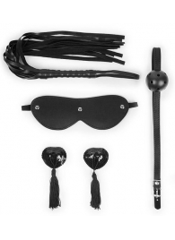 Эротический набор в черном цвете: маска, кляп, пэстисы, плётка - Bior toys - купить с доставкой в Абакане