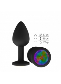 Чёрная анальная втулка с разноцветным кристаллом - 7,3 см. - Джага-Джага - купить с доставкой в Абакане