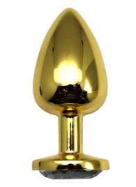 Золотистая анальная пробка с прозрачным кристаллом - 9 см. - Eroticon - купить с доставкой в Абакане