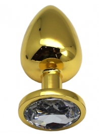 Золотистая анальная пробка с прозрачным кристаллом - 9 см. - Eroticon - купить с доставкой в Абакане