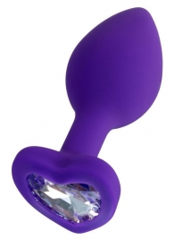 Фиолетовая анальная втулка Diamond Heart с прозрачным кристаллом - 7 см. - ToyFa - купить с доставкой в Абакане