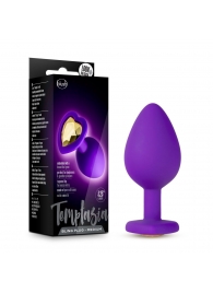 Фиолетовая анальная пробка Bling Plug Medium с золотистым стразом - 8,3 см. - Blush Novelties - купить с доставкой в Абакане