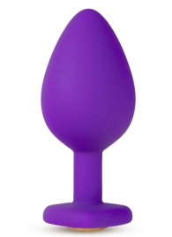 Фиолетовая анальная пробка Bling Plug Large с золотистым стразом - 9,5 см. - Blush Novelties - купить с доставкой в Абакане