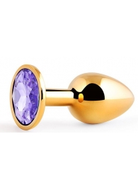 Золотистая анальная пробка с фиолетовым стразом - 7,2 см. - Anal Jewelry Plug - купить с доставкой в Абакане