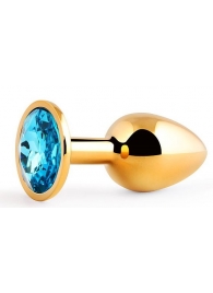 Золотистая анальная пробка с голубым стразом - 7,2 см. - Anal Jewelry Plug - купить с доставкой в Абакане