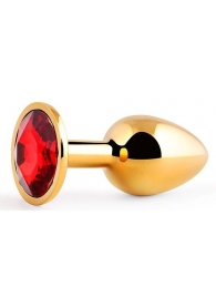Золотистая анальная пробка с красным стразом - 7,2 см. - Anal Jewelry Plug - купить с доставкой в Абакане