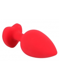 Красная силиконовая анальная пробка с черным стразом-сердечком - 9,3 см. - Orion - купить с доставкой в Абакане