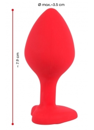 Красная силиконовая анальная пробка с черным стразом-сердечком - 7,9 см. - Orion - купить с доставкой в Абакане