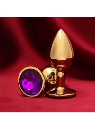 Золотистая анальная пробка с фиолетовым кристаллом - Сима-Ленд - купить с доставкой в Абакане