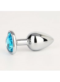 Серебристая анальная пробка с голубым кристаллом в форме сердца - 7 см. - Сима-Ленд - купить с доставкой в Абакане