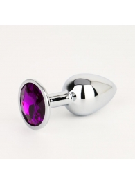 Серебристая анальная втулочка с фиолетовым кристаллом - 7 см. - Сима-Ленд - купить с доставкой в Абакане