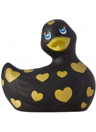 Черный вибратор-уточка I Rub My Duckie 2.0 Romance с золотистым принтом - Big Teaze Toys - купить с доставкой в Абакане