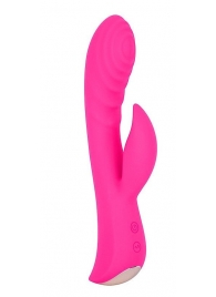Ярко-розовый вибромассажер-кролик 5  Silicone Ripple Passion - 19,1 см. - Erokay