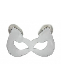 Белая маска из натуральной кожи с мехом на ушках - БДСМ Арсенал - купить с доставкой в Абакане