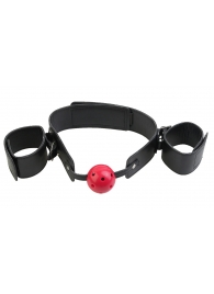 Кляп-наручники с красным шариком Breathable Ball Gag Restraint - Pipedream - купить с доставкой в Абакане