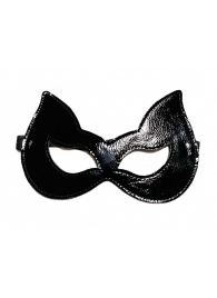 Черная лаковая маска с ушками из эко-кожи - БДСМ Арсенал - купить с доставкой в Абакане