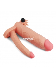 Телесная насадка-удлинитель на пенис с анальным стимулятором и вибрацией - Lovetoy - в Абакане купить с доставкой