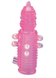 Розовая эластичная насадка на пенис с жемчужинами, точками и шипами Pearl Stimulator - 11,5 см. - Tonga - в Абакане купить с доставкой