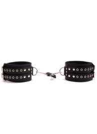 Широкие чёрные кожаные наручники - Подиум - купить с доставкой в Абакане