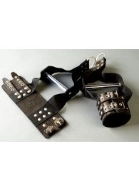 Чёрные наручники с хромированной трубкой для подвешивания - Подиум - купить с доставкой в Абакане