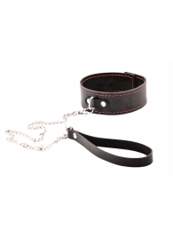 Черный широкий ошейник с красной строчкой и поводком - Crazy Handmade - купить с доставкой в Абакане