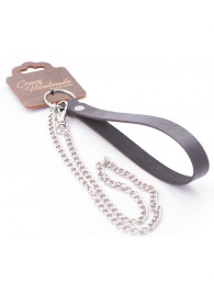 Серебристый металлический поводок с кожаной черной ручкой - 80 см. - Crazy Handmade - купить с доставкой в Абакане