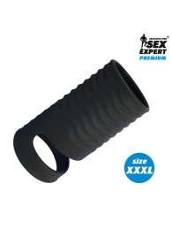 Черная открытая насадка на пенис с кольцом для мошонки XXXL-size - 9,9 см. - Sex Expert - в Абакане купить с доставкой