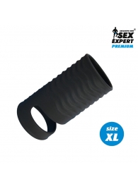Черная открытая насадка на пенис с кольцом для мошонки XL-size - 8,9 см. - Sex Expert - в Абакане купить с доставкой