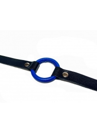 Синий кляп-кольцо на черных кожаных ремешках - БДСМ Арсенал - купить с доставкой в Абакане