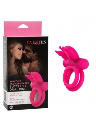 Розовое эрекционное виброкольцо Silicone Rechargeable Dual Butterfly Ring - California Exotic Novelties - в Абакане купить с доставкой