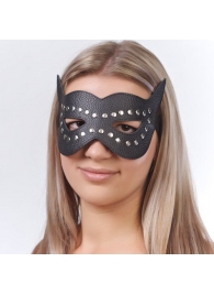 Чёрная кожаная маска с клёпками и прорезями для глаз - Sitabella - купить с доставкой в Абакане