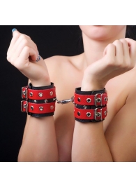 Красно-чёрные наручники из кожи - Sitabella - купить с доставкой в Абакане