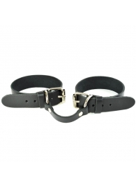 Черные кожаные наручники со съемной леопардовой опушкой - Sitabella - купить с доставкой в Абакане
