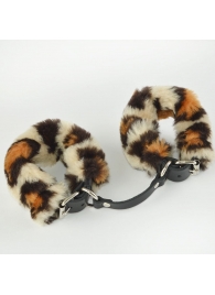 Черные кожаные наручники со съемной леопардовой опушкой - Sitabella - купить с доставкой в Абакане